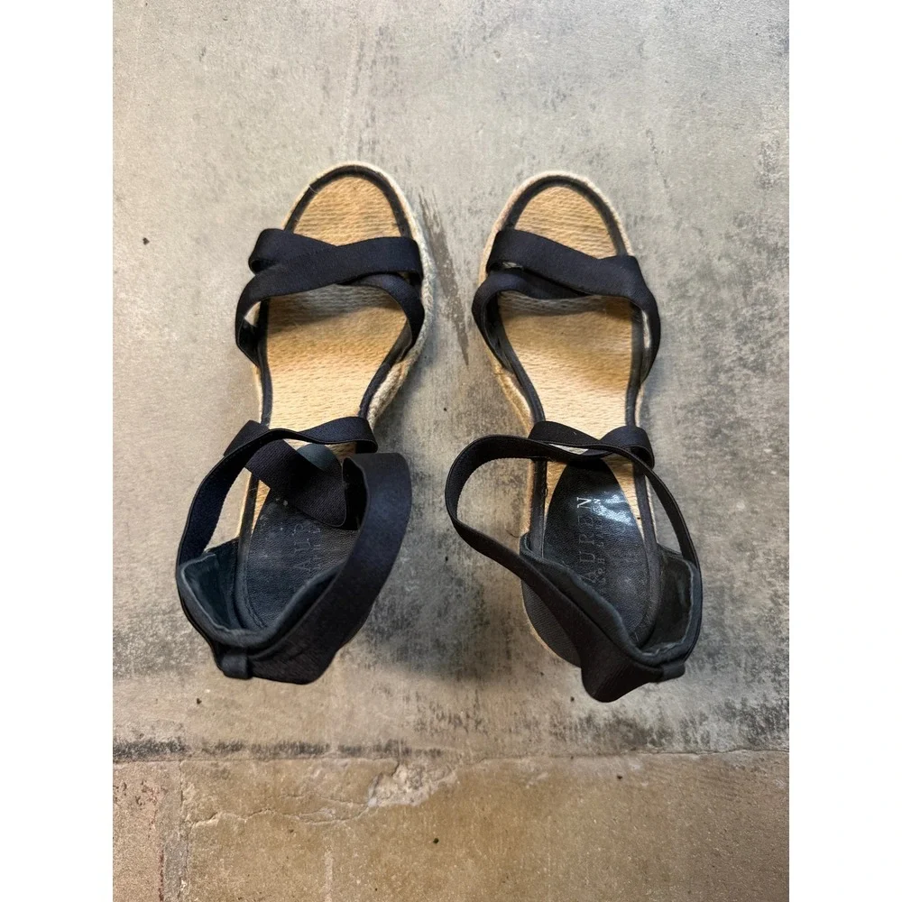Lauren Ralph Lauren Iliana Black Elastic Espadrille Wedge Sandals Womens 8.5B
